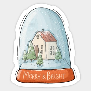 Merry and Bright snow globe Sticker